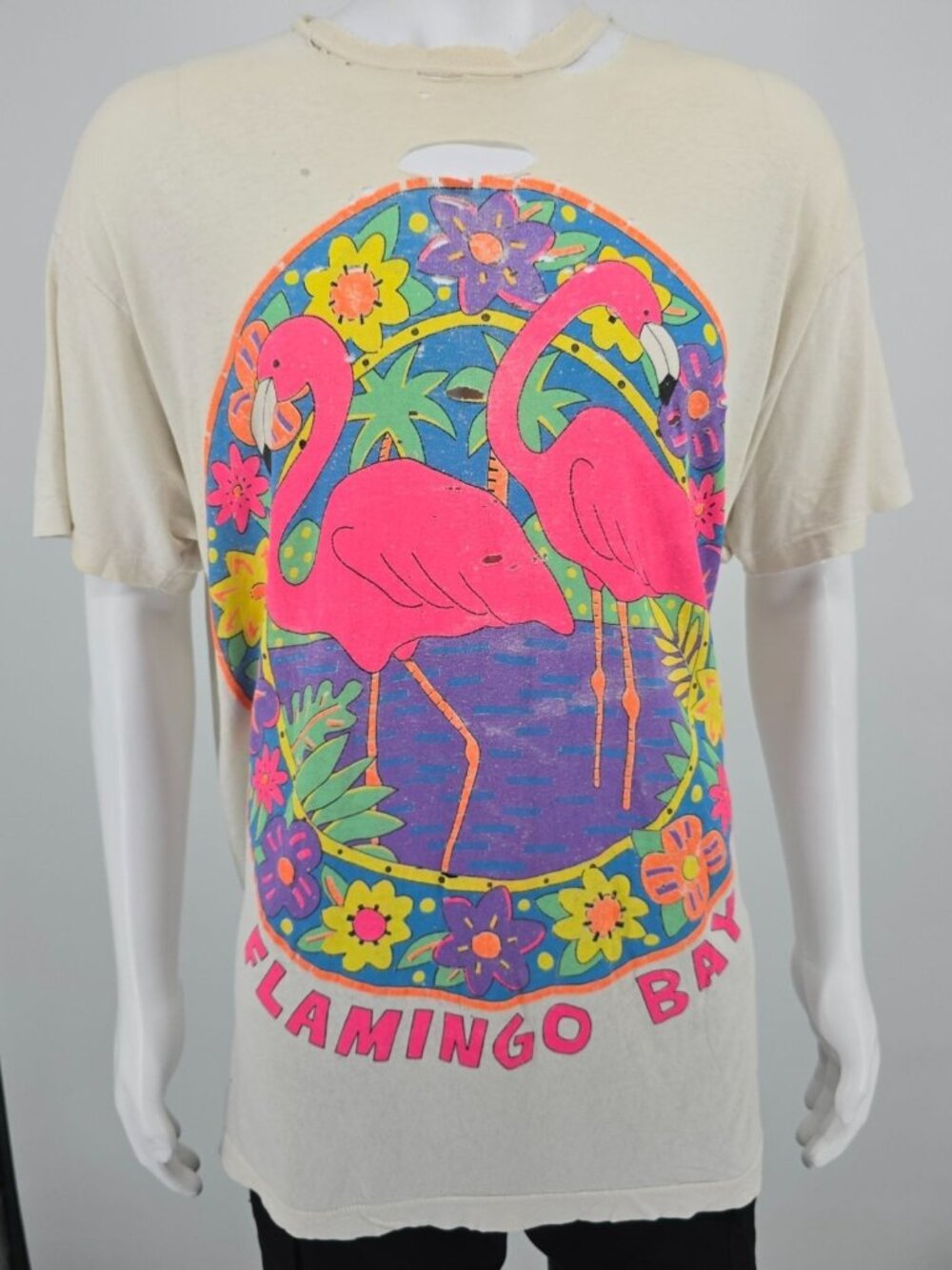 Thrashed Vintage 1980s Screen Stars/Turtle Bay Flamingo Bay T-Shirt (XXL)